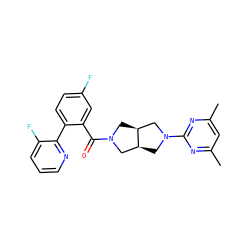 Cc1cc(C)nc(N2C[C@H]3CN(C(=O)c4cc(F)ccc4-c4ncccc4F)C[C@H]3C2)n1 ZINC000167199410