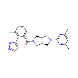 Cc1cc(C)nc(N2C[C@H]3CN(C(=O)c4cccc(F)c4-c4ccn[nH]4)C[C@H]3C2)n1 ZINC000116825277