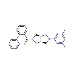 Cc1cc(C)nc(N2C[C@H]3CN(C(=O)c4ccccc4-c4ccccn4)C[C@H]3C2)n1 ZINC000116825071