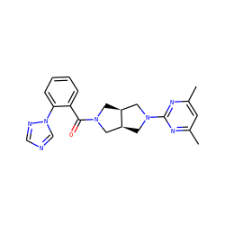 Cc1cc(C)nc(N2C[C@H]3CN(C(=O)c4ccccc4-n4cncn4)C[C@H]3C2)n1 ZINC000116823053