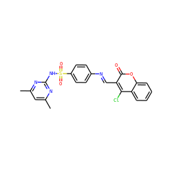 Cc1cc(C)nc(NS(=O)(=O)c2ccc(/N=C/c3c(Cl)c4ccccc4oc3=O)cc2)n1 ZINC000096921653