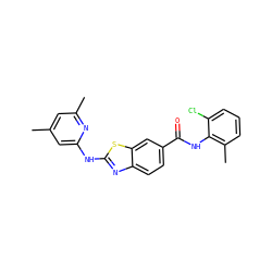Cc1cc(C)nc(Nc2nc3ccc(C(=O)Nc4c(C)cccc4Cl)cc3s2)c1 ZINC000013536571