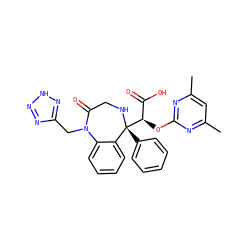 Cc1cc(C)nc(O[C@H](C(=O)O)[C@@]2(c3ccccc3)NCC(=O)N(Cc3nn[nH]n3)c3ccccc32)n1 ZINC000013561043