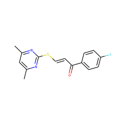 Cc1cc(C)nc(S/C=C/C(=O)c2ccc(F)cc2)n1 ZINC000000133875