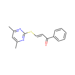 Cc1cc(C)nc(S/C=C/C(=O)c2ccccc2)n1 ZINC000000133846
