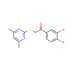 Cc1cc(C)nc(SCC(=O)c2ccc(O)c(O)c2)n1 ZINC000000111949