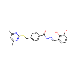 Cc1cc(C)nc(SCc2ccc(C(=O)N/N=C/c3cccc(O)c3O)cc2)n1 ZINC000003234418