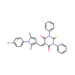 Cc1cc(C=C2C(=O)N(c3ccccc3)C(=S)N(c3ccccc3)C2=O)c(C)n1-c1ccc(Br)cc1 ZINC000002070397