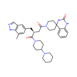 Cc1cc(C[C@@H](CC(=O)N2CCC3(CC2)NC(=O)Nc2ccccc23)C(=O)N2CCC(N3CCCCC3)CC2)cc2cn[nH]c12 ZINC000084617730
