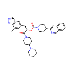 Cc1cc(C[C@@H](OC(=O)N2CCC(c3cc4ccccc4cn3)CC2)C(=O)N2CCC(N3CCCCC3)CC2)cc2cn[nH]c12 ZINC000042802678