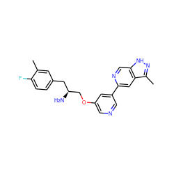 Cc1cc(C[C@H](N)COc2cncc(-c3cc4c(C)n[nH]c4cn3)c2)ccc1F ZINC000045261855