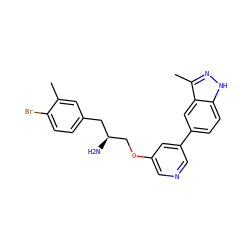 Cc1cc(C[C@H](N)COc2cncc(-c3ccc4[nH]nc(C)c4c3)c2)ccc1Br ZINC000014961696