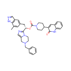 Cc1cc(C[C@H](OC(=O)N2CCC(c3cc4ccccc4[nH]c3=O)CC2)c2ncc3n2CCN(Cc2ccccc2)C3)cc2cn[nH]c12 ZINC000096284739