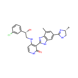 Cc1cc(C2=N[C@H](C)CN2)cc2[nH]c(-c3c(NC[C@@H](O)c4cccc(Cl)c4)cc[nH]c3=O)nc12 ZINC000028703699