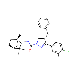 Cc1cc(C2=NN(C(=O)N[C@@H]3C(C)(C)[C@H]4CC[C@@]3(C)C4)C[C@@H]2Cc2ccccc2)ccc1Cl ZINC000169294791