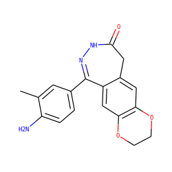 Cc1cc(C2=NNC(=O)Cc3cc4c(cc32)OCCO4)ccc1N ZINC000028566338