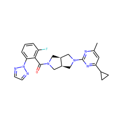 Cc1cc(C2CC2)nc(N2C[C@H]3CN(C(=O)c4c(F)cccc4-n4nccn4)C[C@H]3C2)n1 ZINC000116827008
