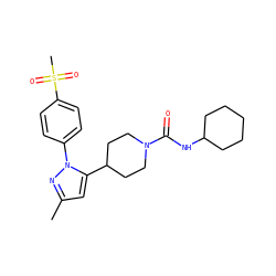 Cc1cc(C2CCN(C(=O)NC3CCCCC3)CC2)n(-c2ccc(S(C)(=O)=O)cc2)n1 ZINC000096283714