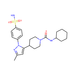 Cc1cc(C2CCN(C(=O)NC3CCCCC3)CC2)n(-c2ccc(S(N)(=O)=O)cc2)n1 ZINC000096283719