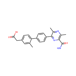 Cc1cc(CC(=O)O)ccc1-c1ccc(-c2nc(C(N)=O)c(C)nc2C)cc1 ZINC000103298695
