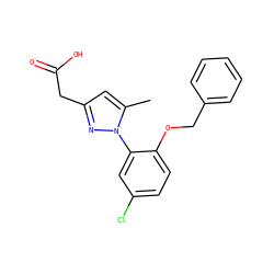 Cc1cc(CC(=O)O)nn1-c1cc(Cl)ccc1OCc1ccccc1 ZINC000029129080
