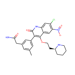 Cc1cc(CC(N)=O)cc(-c2c(OCC[C@@H]3CCCCN3)c3cc([N+](=O)[O-])c(Cl)cc3[nH]c2=O)c1 ZINC000029408374