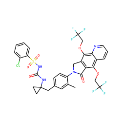 Cc1cc(CC2(NC(=O)NS(=O)(=O)c3ccccc3Cl)CC2)ccc1N1Cc2c(c(OCC(F)(F)F)c3cccnc3c2OCC(F)(F)F)C1=O ZINC000095547766