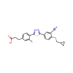 Cc1cc(CCC(=O)O)ccc1-c1nnc(-c2ccc(OCC3CC3)c(C#N)c2)s1 ZINC000038147476