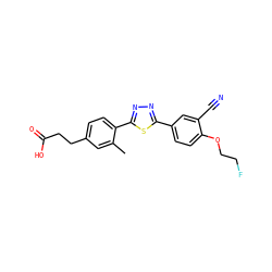 Cc1cc(CCC(=O)O)ccc1-c1nnc(-c2ccc(OCCF)c(C#N)c2)s1 ZINC000038147471
