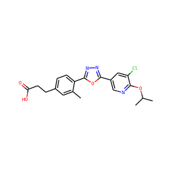 Cc1cc(CCC(=O)O)ccc1-c1nnc(-c2cnc(OC(C)C)c(Cl)c2)o1 ZINC000038147485