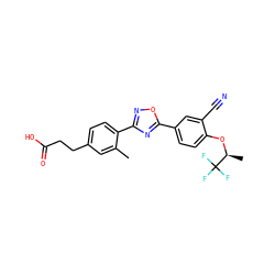 Cc1cc(CCC(=O)O)ccc1-c1noc(-c2ccc(O[C@@H](C)C(F)(F)F)c(C#N)c2)n1 ZINC000038157804