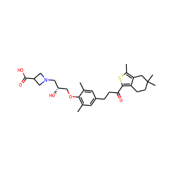 Cc1cc(CCC(=O)c2sc(C)c3c2CCC(C)(C)C3)cc(C)c1OC[C@H](O)CN1CC(C(=O)O)C1 ZINC000036478126