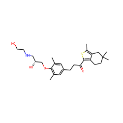 Cc1cc(CCC(=O)c2sc(C)c3c2CCC(C)(C)C3)cc(C)c1OC[C@H](O)CNCCO ZINC000036478068