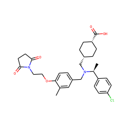 Cc1cc(CN(C[C@H]2CC[C@@H](C(=O)O)CC2)[C@@H](C)c2ccc(Cl)cc2)ccc1OCCN1C(=O)CCC1=O ZINC000473227446