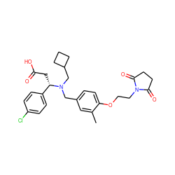Cc1cc(CN(CC2CCC2)[C@@H](CC(=O)O)c2ccc(Cl)cc2)ccc1OCCN1C(=O)CCC1=O ZINC000207084052