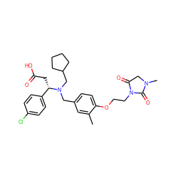 Cc1cc(CN(CC2CCCC2)[C@@H](CC(=O)O)c2ccc(Cl)cc2)ccc1OCCN1C(=O)CN(C)C1=O ZINC000220764971