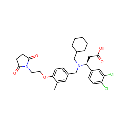 Cc1cc(CN(CC2CCCCC2)[C@@H](CC(=O)O)c2ccc(Cl)c(Cl)c2)ccc1OCCN1C(=O)CCC1=O ZINC000225109776