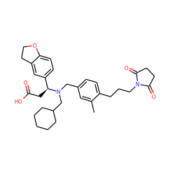 Cc1cc(CN(CC2CCCCC2)[C@@H](CC(=O)O)c2ccc3c(c2)CCO3)ccc1CCCN1C(=O)CCC1=O ZINC000225140711
