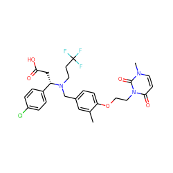 Cc1cc(CN(CCC(F)(F)F)[C@@H](CC(=O)O)c2ccc(Cl)cc2)ccc1OCCn1c(=O)ccn(C)c1=O ZINC000225118612