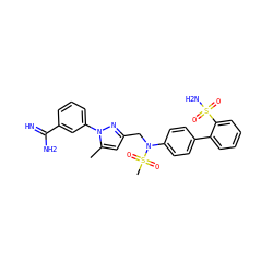 Cc1cc(CN(c2ccc(-c3ccccc3S(N)(=O)=O)cc2)S(C)(=O)=O)nn1-c1cccc(C(=N)N)c1 ZINC000027642010