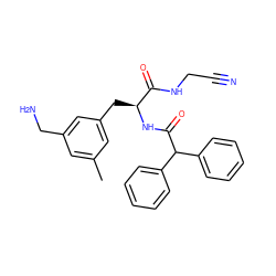 Cc1cc(CN)cc(C[C@H](NC(=O)C(c2ccccc2)c2ccccc2)C(=O)NCC#N)c1 ZINC000013470938