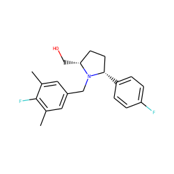 Cc1cc(CN2[C@H](CO)CC[C@@H]2c2ccc(F)cc2)cc(C)c1F ZINC000653775563