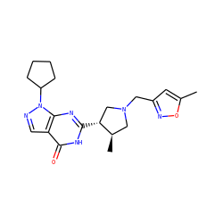 Cc1cc(CN2C[C@@H](C)[C@H](c3nc4c(cnn4C4CCCC4)c(=O)[nH]3)C2)no1 ZINC000045315586