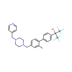 Cc1cc(CN2CCN(Cc3ccncc3)CC2)ccc1-c1ccc(C(O)(C(F)(F)F)C(F)(F)F)cc1 ZINC000205448839