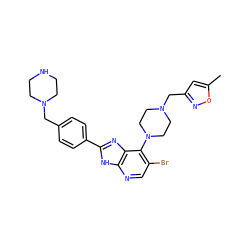 Cc1cc(CN2CCN(c3c(Br)cnc4[nH]c(-c5ccc(CN6CCNCC6)cc5)nc34)CC2)no1 ZINC000049777178