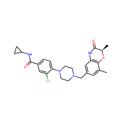 Cc1cc(CN2CCN(c3ccc(C(=O)NC4CC4)cc3Cl)CC2)cc2c1O[C@H](C)C(=O)N2 ZINC000096274135