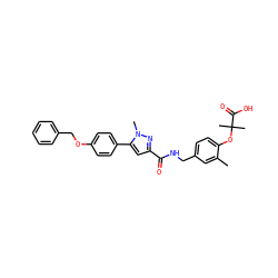 Cc1cc(CNC(=O)c2cc(-c3ccc(OCc4ccccc4)cc3)n(C)n2)ccc1OC(C)(C)C(=O)O ZINC000040914459