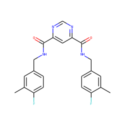 Cc1cc(CNC(=O)c2cc(C(=O)NCc3ccc(F)c(C)c3)ncn2)ccc1F ZINC000012504498