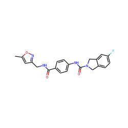 Cc1cc(CNC(=O)c2ccc(NC(=O)N3Cc4ccc(F)cc4C3)cc2)no1 ZINC000166251934