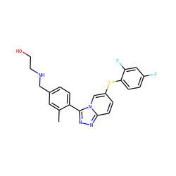 Cc1cc(CNCCO)ccc1-c1nnc2ccc(Sc3ccc(F)cc3F)cn12 ZINC000045350400